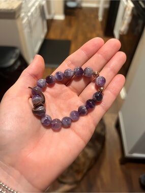 Purple Amethyst Bead Stretch Bracelet - Natural Gemstone